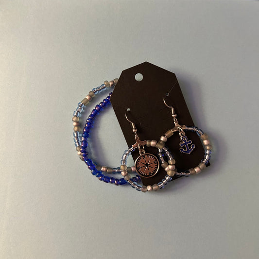 Anchor and Compass Bracelet and Earring Set
