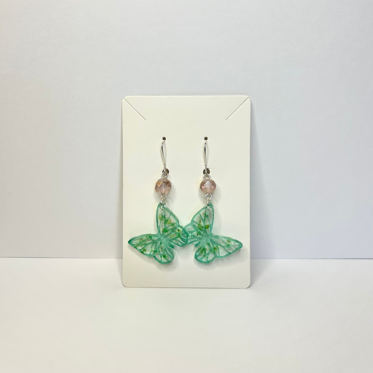 Green & Pink Butterfly Dangles