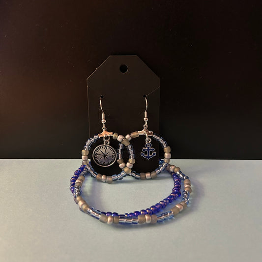 Anchor and Compass Bracelet and Earring Set