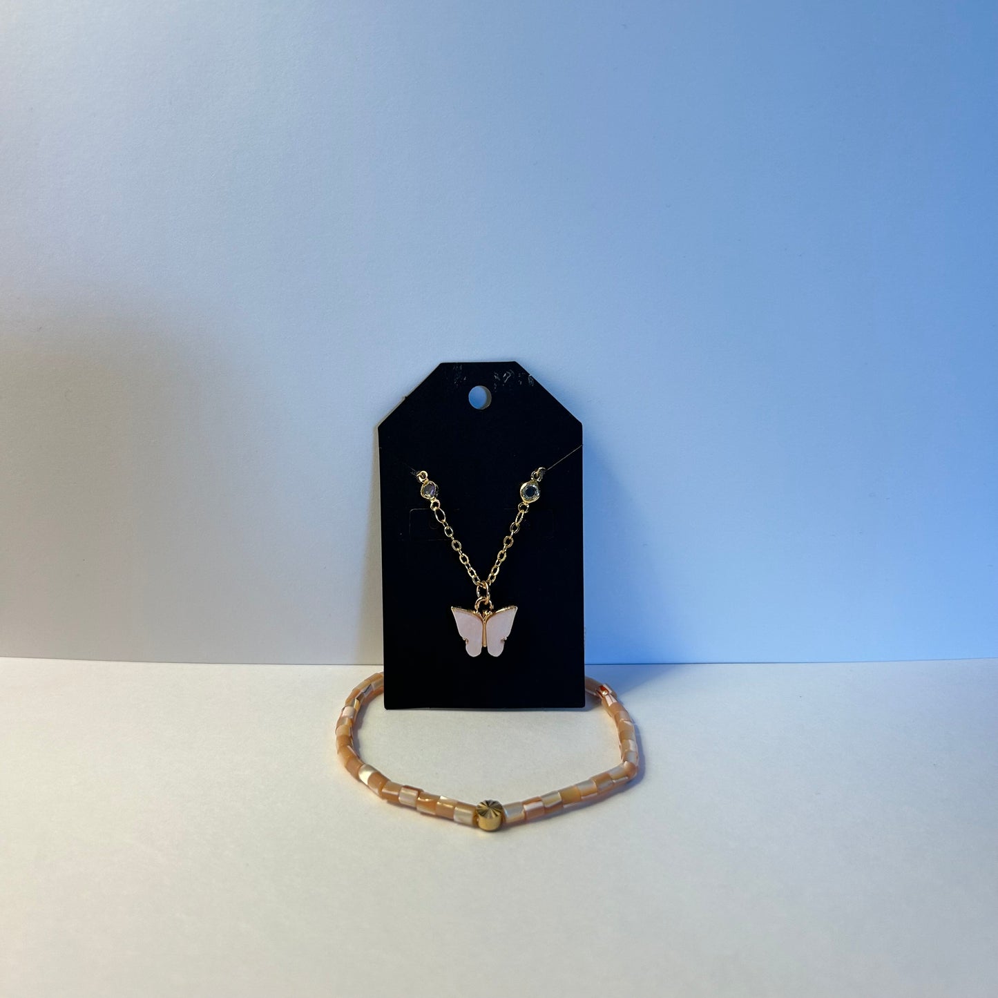 Butterfly Necklace and Shell Bracelet Set