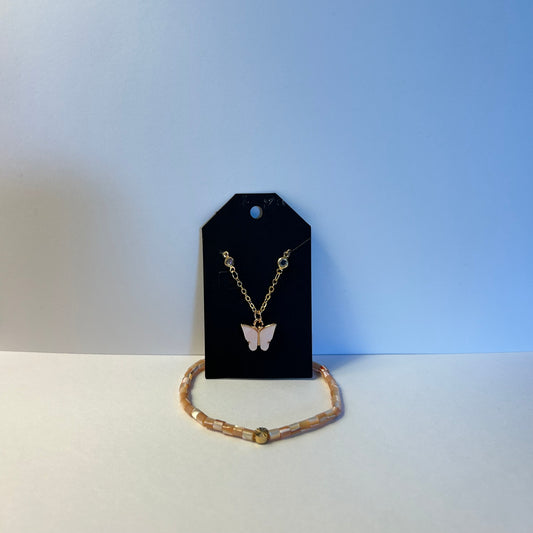 Butterfly Necklace and Shell Bracelet Set