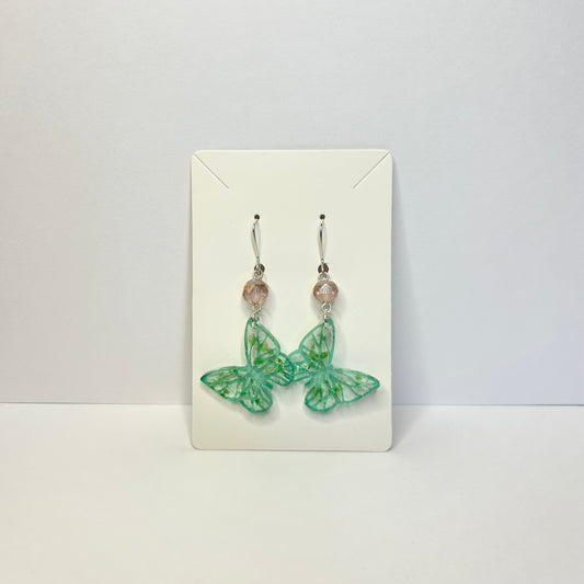 Green & Pink Butterfly Dangles