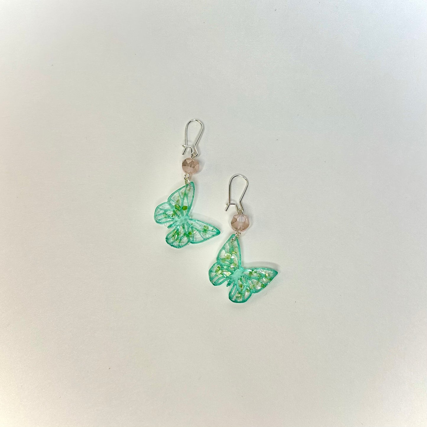 Green & Pink Butterfly Dangles